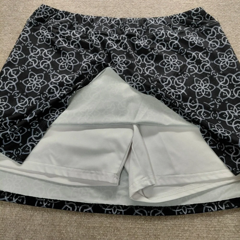 Ekouaer Womens LARGE Skort Blue Geometric Stretch Athletic Skirt Built In Shorts